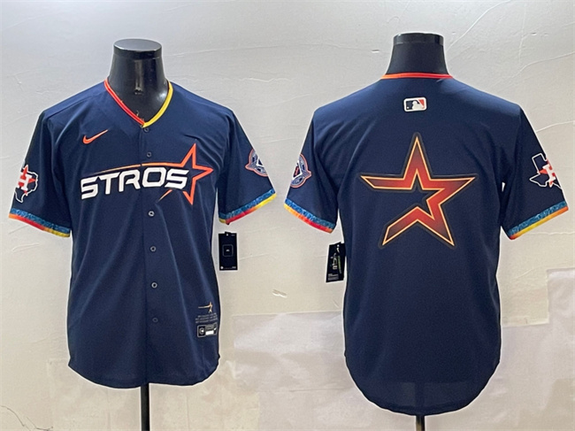 Men's Houston Astros Team Big Logo Navy 2025 City Connect With Texas Patch Limited Stitched Baseball Jersey 002